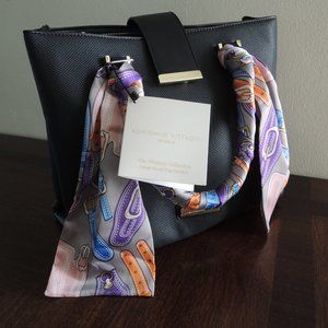 NWT black Adrienne Vittadini Studio satchel tote with colorful scarf accent